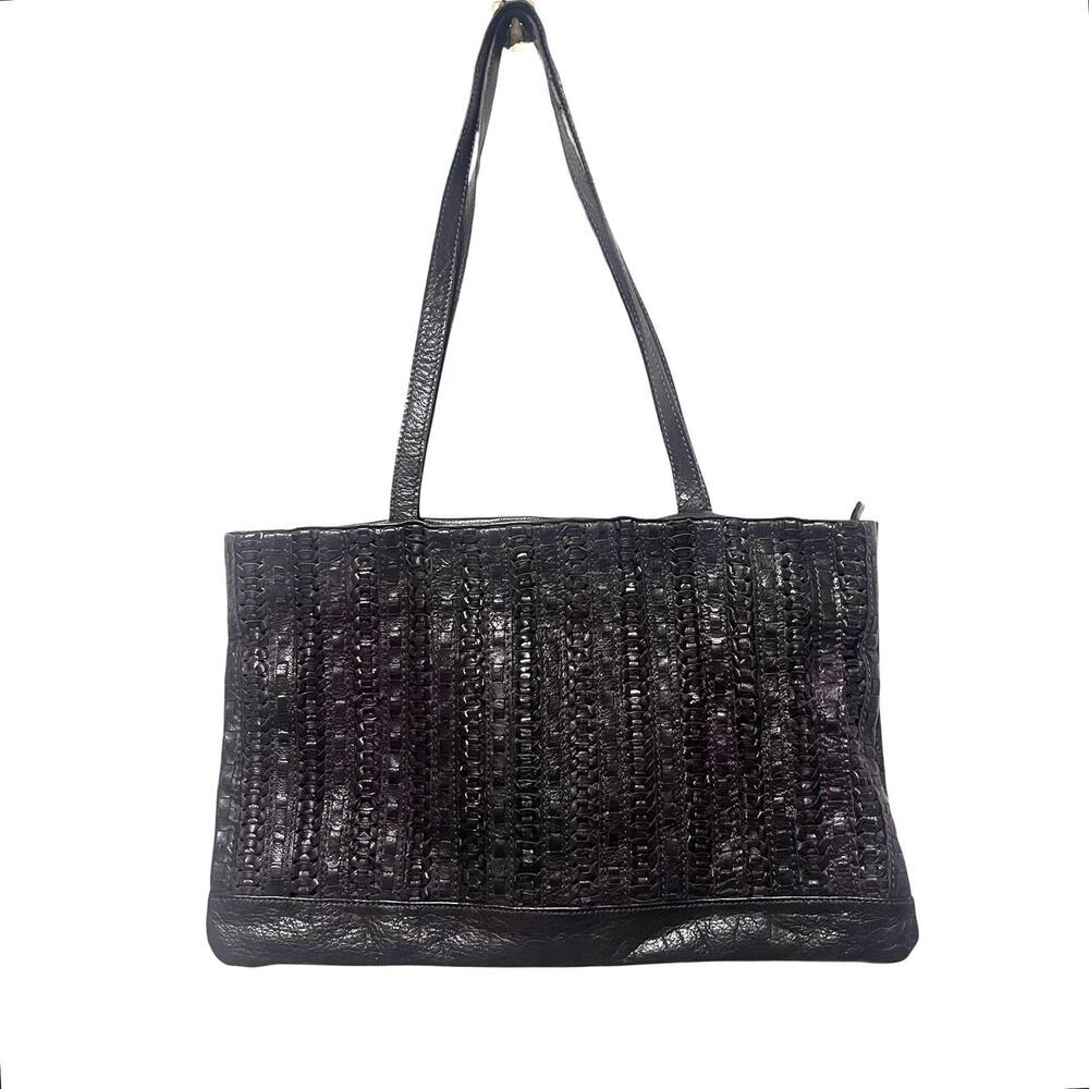 Latico Tote Bag Womens Medium Brown Leather Woven Front Top Zip Shoulder Purse